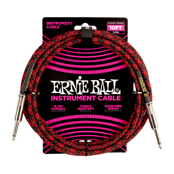 Ernie Ball Braided Instrument Cable Straight/Straight 10' - Red/Black