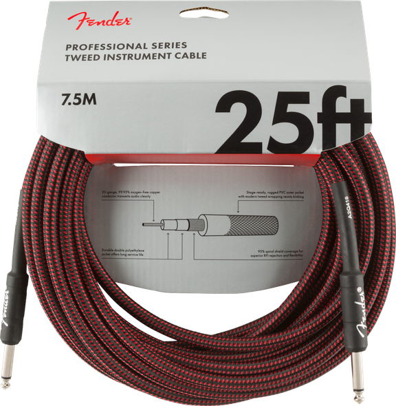 Fender Professional Series Instrument Cable, 25', Red Tweed