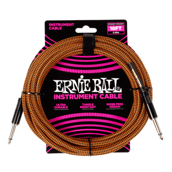 Ernie Ball Braided Instrument Cable Straight/Straight 18ft - Pumpkin Pie