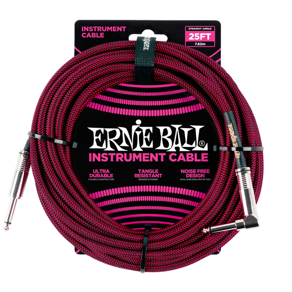 Ernie Ball Braided Instrument Cable Straight/Angle 25ft - Black/Red