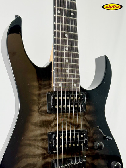 Used Ibanez Gio GRG7221QA TKS 7-String, Transparent Black Sunburst