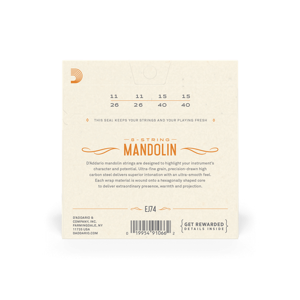 D'Addario EJ74 Phosphor Bronze Medium 11-40 Mandolin Strings