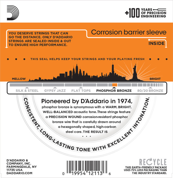 D'Addario EJ15 Phosphor Bronze Extra Light 10-47 Acoustic Guitar Strings