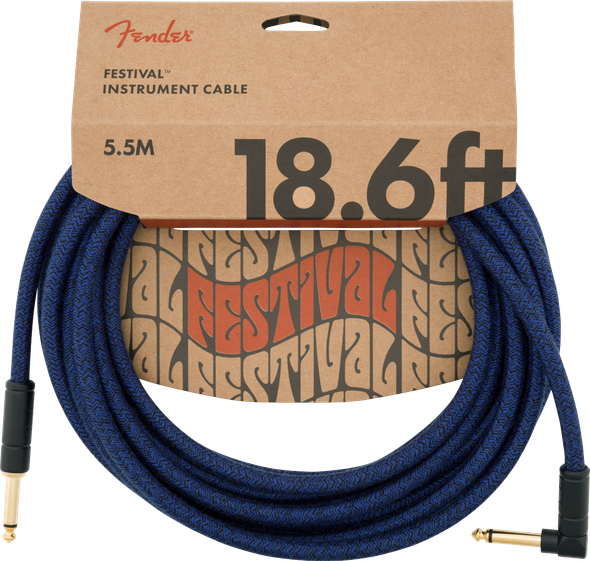 Fender 18.6' Angled Festival Instrument Cable, Pure Hemp, Blue Dream