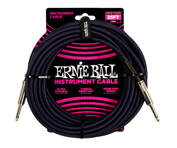 Ernie Ball 25' Braided Straight / Straight Instrument Cable - Purple Black