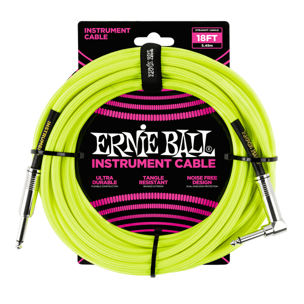 Ernie Ball P6085 18' Braided Instrument Cable Neon Yellow
