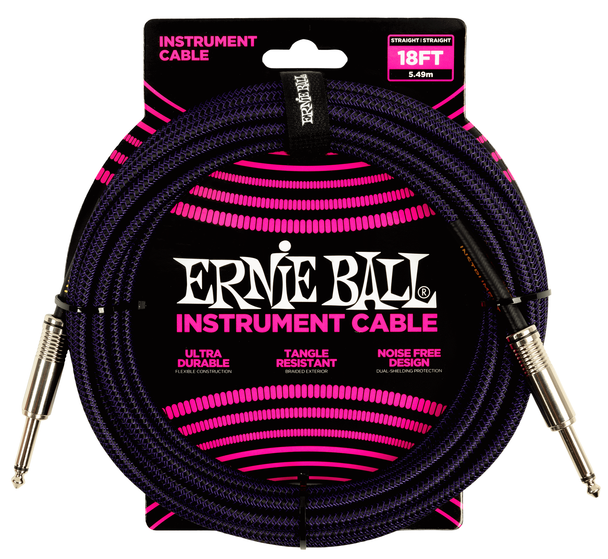 Ernie Ball Braided Instrument Cable Straight/Straight 18ft - Purple/Black