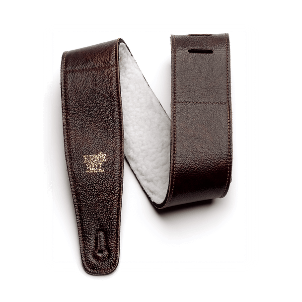 Ernie Ball 2.5in Italian Leather w/Fur Padding Guitar Strap/Bass Strap - Chestnut