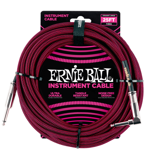Ernie Ball Braided Instrument Cable Straight/Angle 25ft - Black/Red