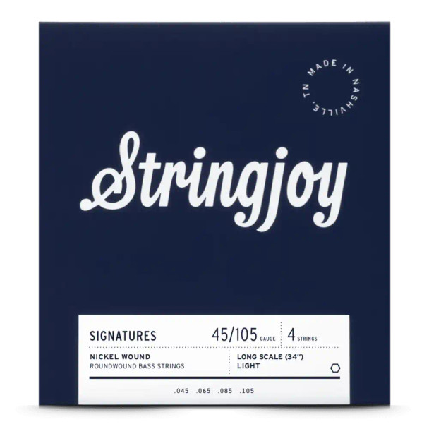 Stringjoy Light Gauge (45-105) 4 String Long Scale Nickel Wound Bass Guitar Strings