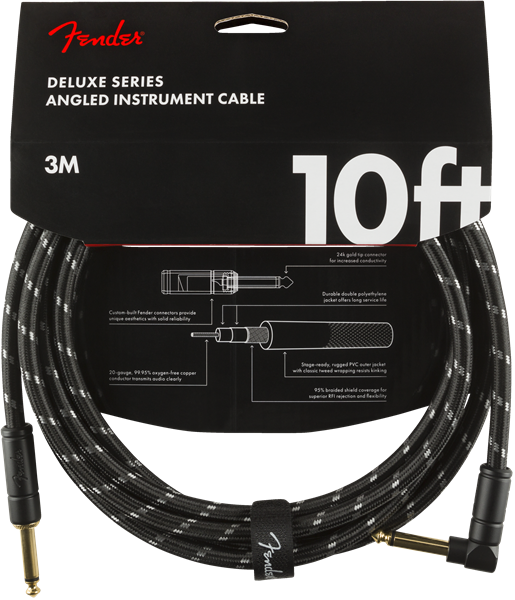 Fender Deluxe Series Instrument Cable, Straight/Angle, 10', Black Tweed