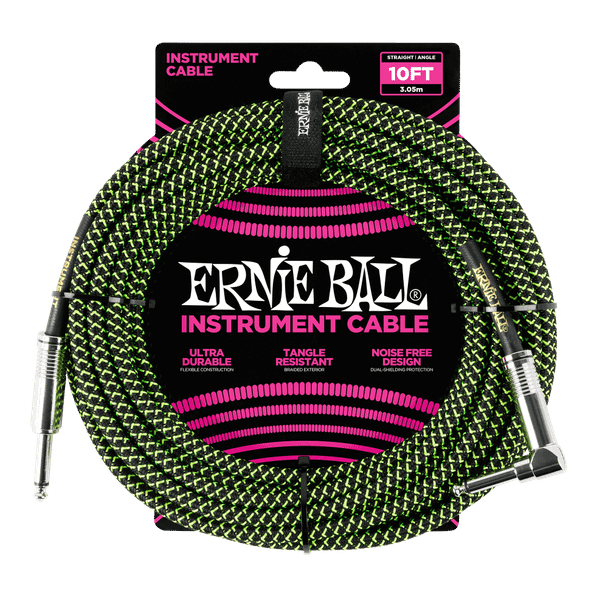 Ernie Ball 10ft Braided Cable Blk/Grn P06077