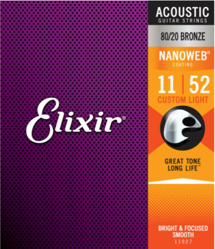 Elixir® 11027 Acoustic 80/20 Bronze Strings with NANOWEB 11-52
