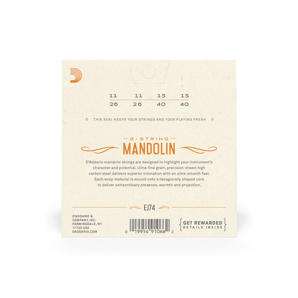 D'Addario EJ74 Phosphor Bronze Medium 11-40 Mandolin Strings