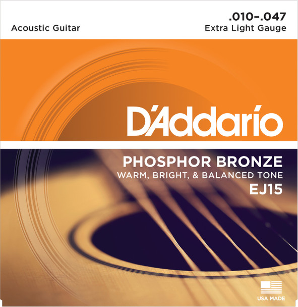 D'Addario EJ15 Phosphor Bronze Extra Light 10-47 Acoustic Guitar Strings