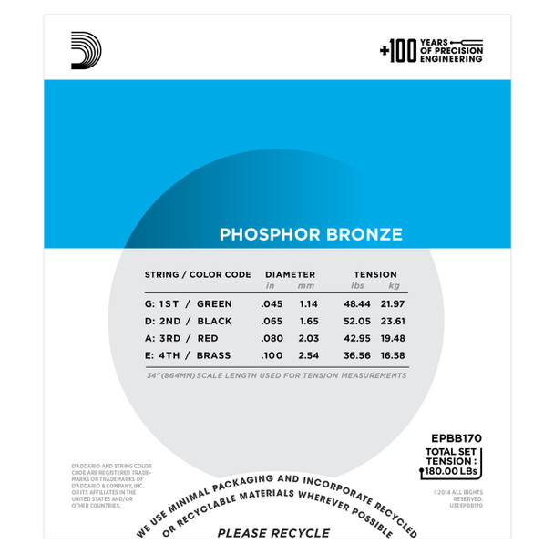 D'Addario EPBB170 Phosphor Bronze 45-100 Acoustic Bass Strings