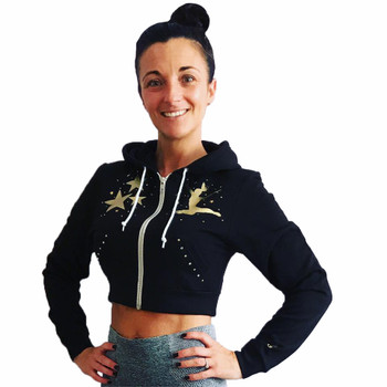 Navy Cropped Hoodie with Gold Gymnast and Stars