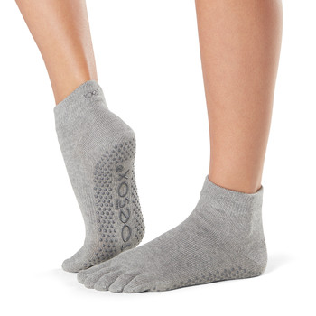 ToeSox Full Toe Ankle - Grip Socks In Heather Grey