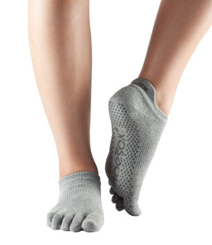 ToeSox Full Toe Low Rise - Grip Socks In Heather Grey