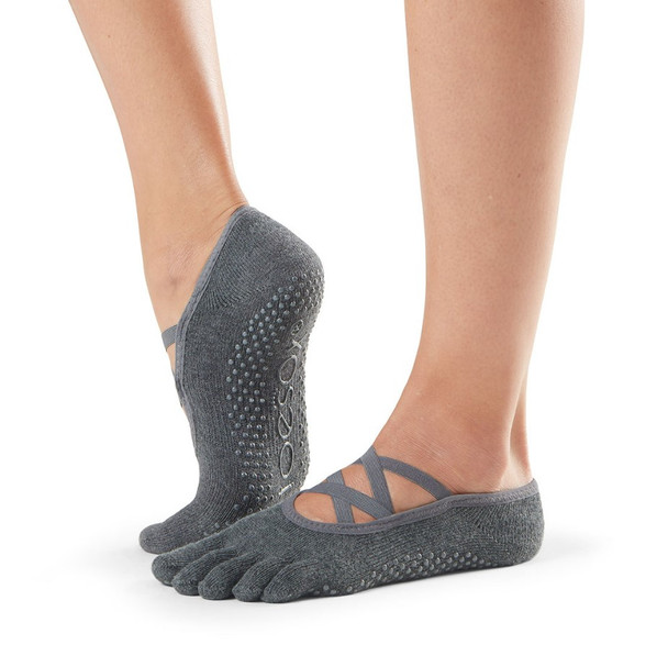 ToeSox Full Toe Elle - Grip Socks In Charcoal Grey