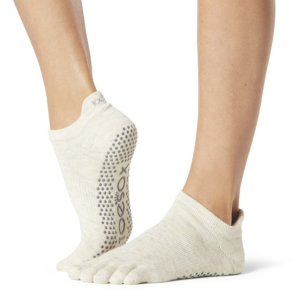 ToeSox Full Toe Low Rise - Grip Socks In Oatmeal