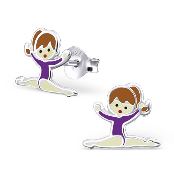 Purple Sterling Silver Splits Gymnastics Girl/ Ballet Dancer Ear studs