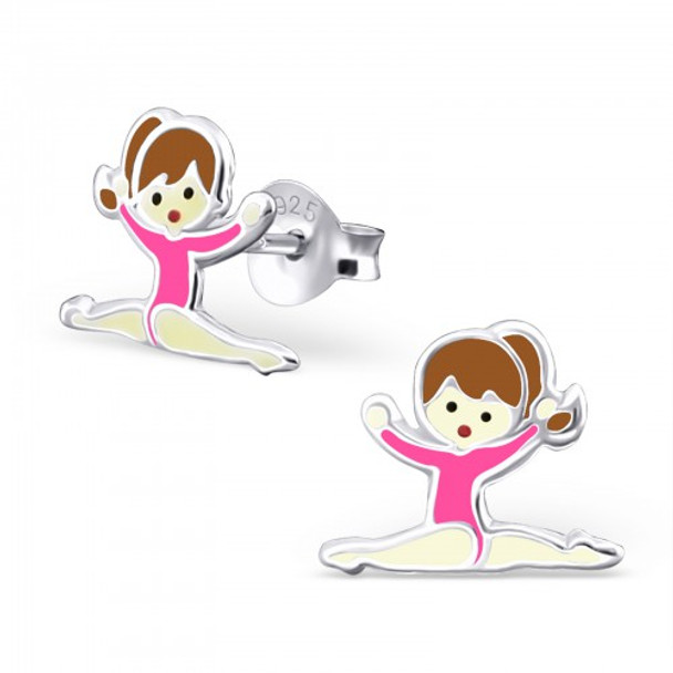 Pink Sterling Silver Splits Gymnastics Girl/ Ballet Dancer Ear studs