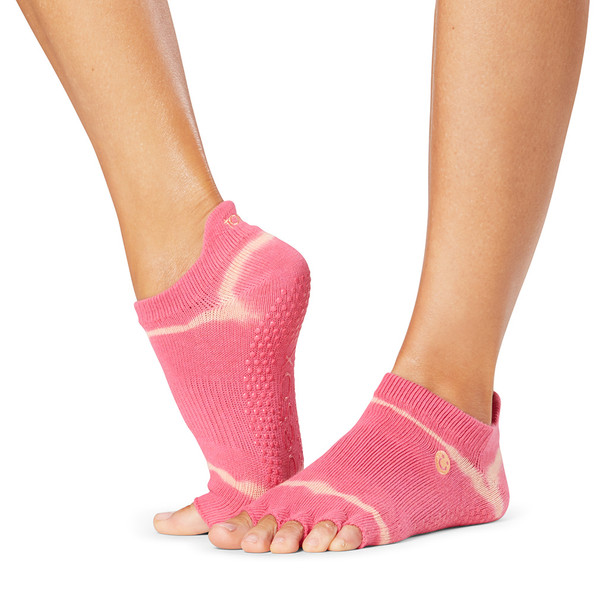 ToeSox Half Toe Low Rise - Grip Socks in Hot Pink Stripe Tie Dye