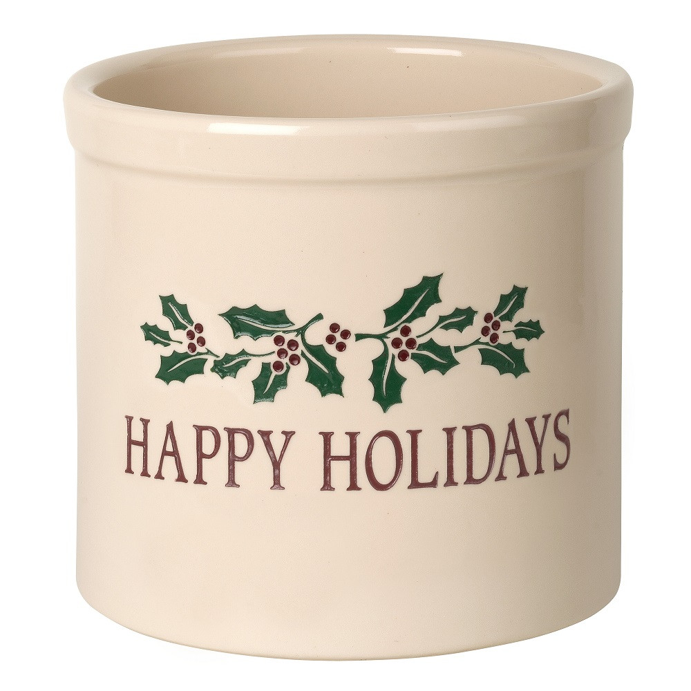 Happy Holidays Holly 2 Gallon Stoneware Crock - Thumbnail 2