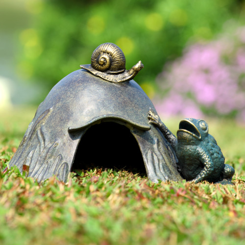 Toad House with Snail Garden Sculpture 8"H