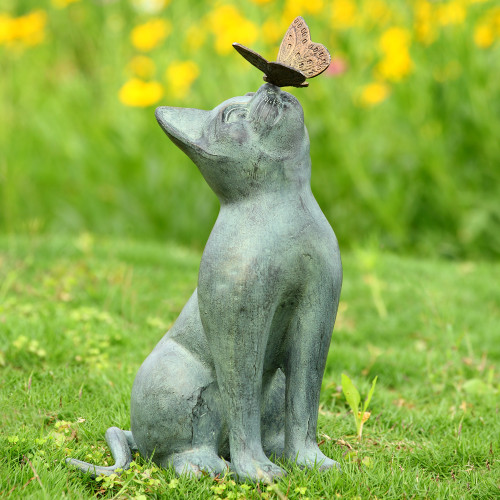 Curiosity Cat and Butterfly Garden Sculpture 15"H