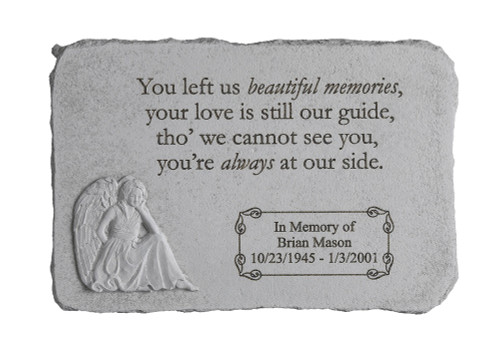 "You left us beautiful memories..." Rectangle with Angel Personalized Memorial Stone 15.25" x 10.5"