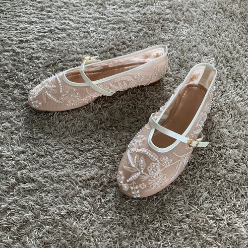 Mesh Embroidery String Bead Design Women Ballet Flats Fashion Buckle Breathable Mary Jane Shoe Comfort Low Heel Soft Flat Sandal Mesh Embroidery String Bead Design Women Ballet Flats Fashion Buckle Breathable Mary Jane Shoe Comfort Low Heel Soft Flat Sandal
