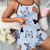 2025 Butterfly Print Pajama Set Lettuce Trim Cami Top Elastic Waistband Shorts Women Sleepwear Loungewear