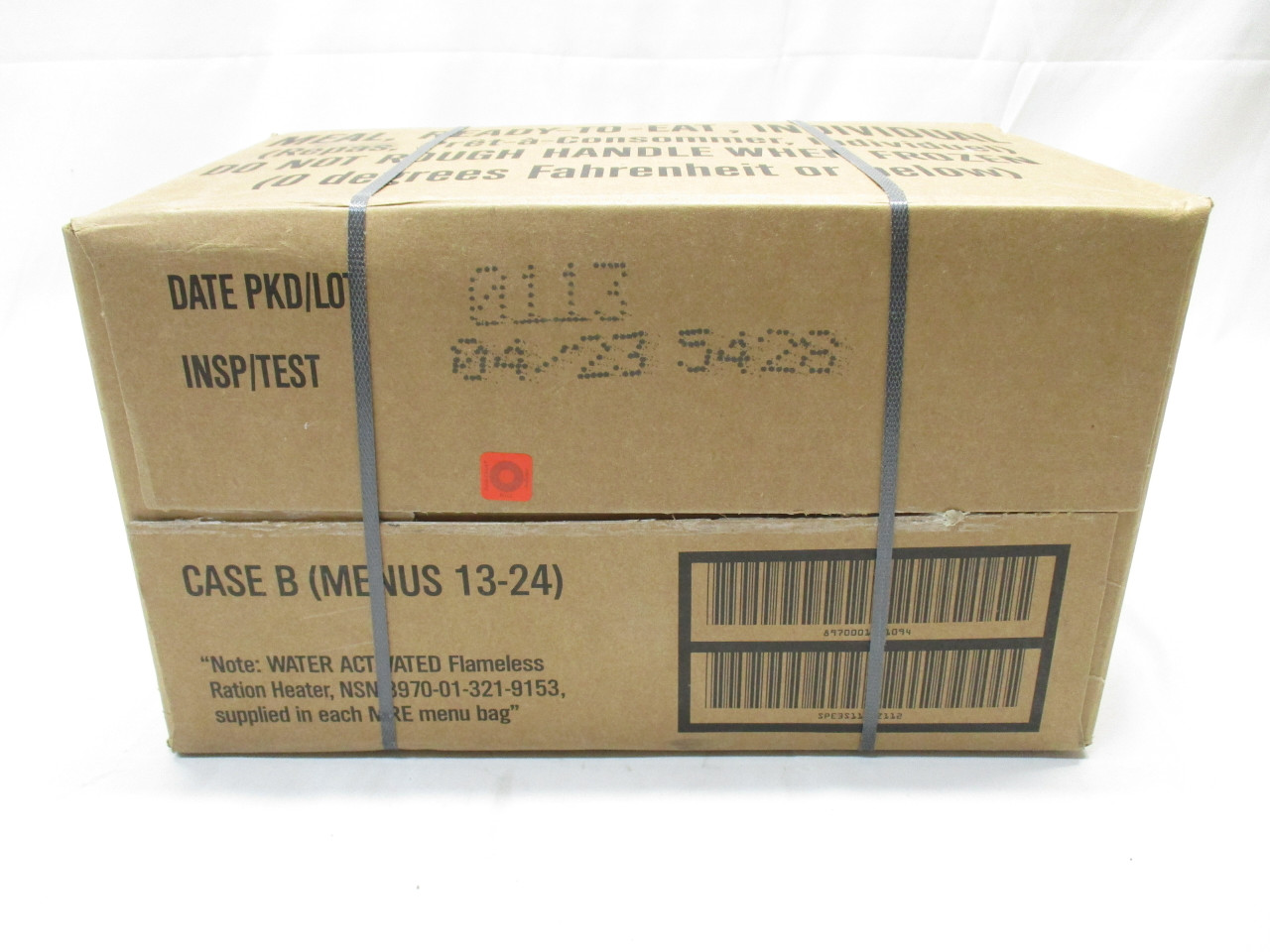(1) BOX MILITARY MRE CASE B MEALS READY TO EAT MREs 2023 INSP DATE 12 MEALS