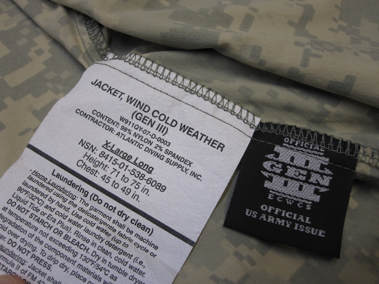 level iv wind jacket army