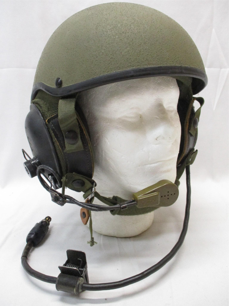 MILITARY COMBAT VEHICLE CREWMAN CVC TANKER HELMET LARGE OD GREEN DH-132A  w.COMMS