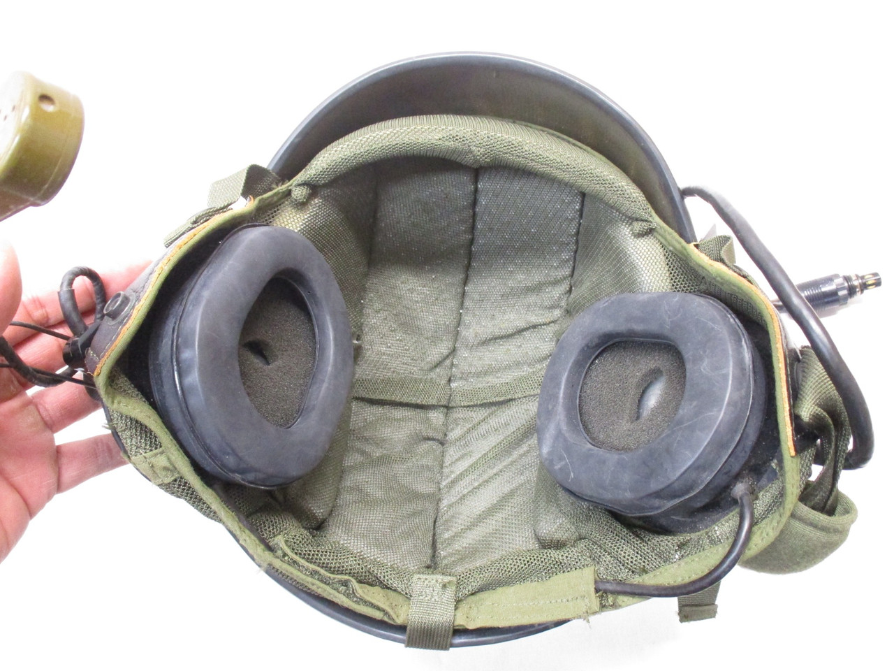 MILITARY COMBAT VEHICLE CREWMAN CVC TANKER HELMET LARGE OD GREEN DH-132A w.COMMS