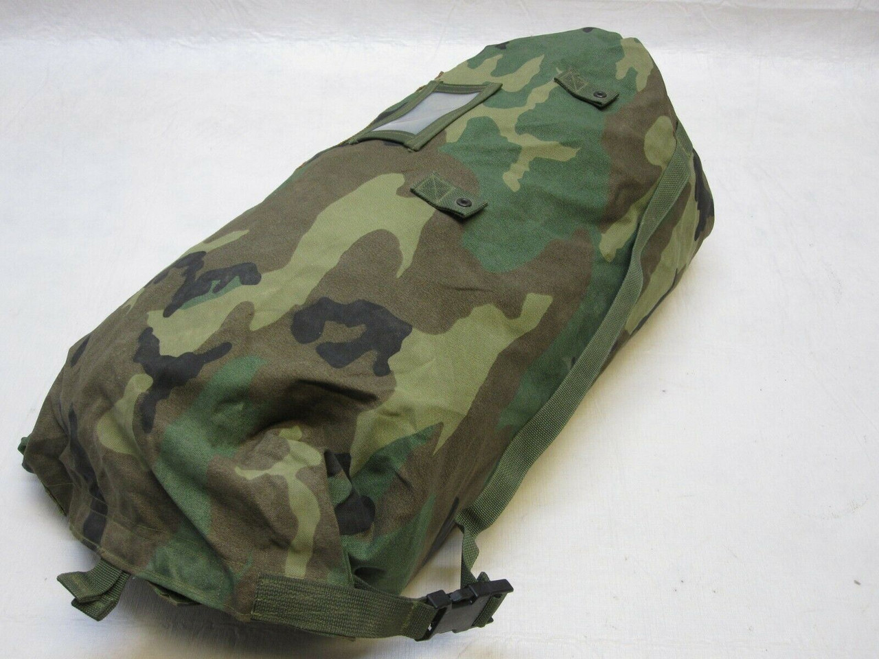 USGI SMALL WOODLAND CAMO BDU DUFFEL BAG STUFF SACK CARRYING ENSEMBLE PACK  (USED)