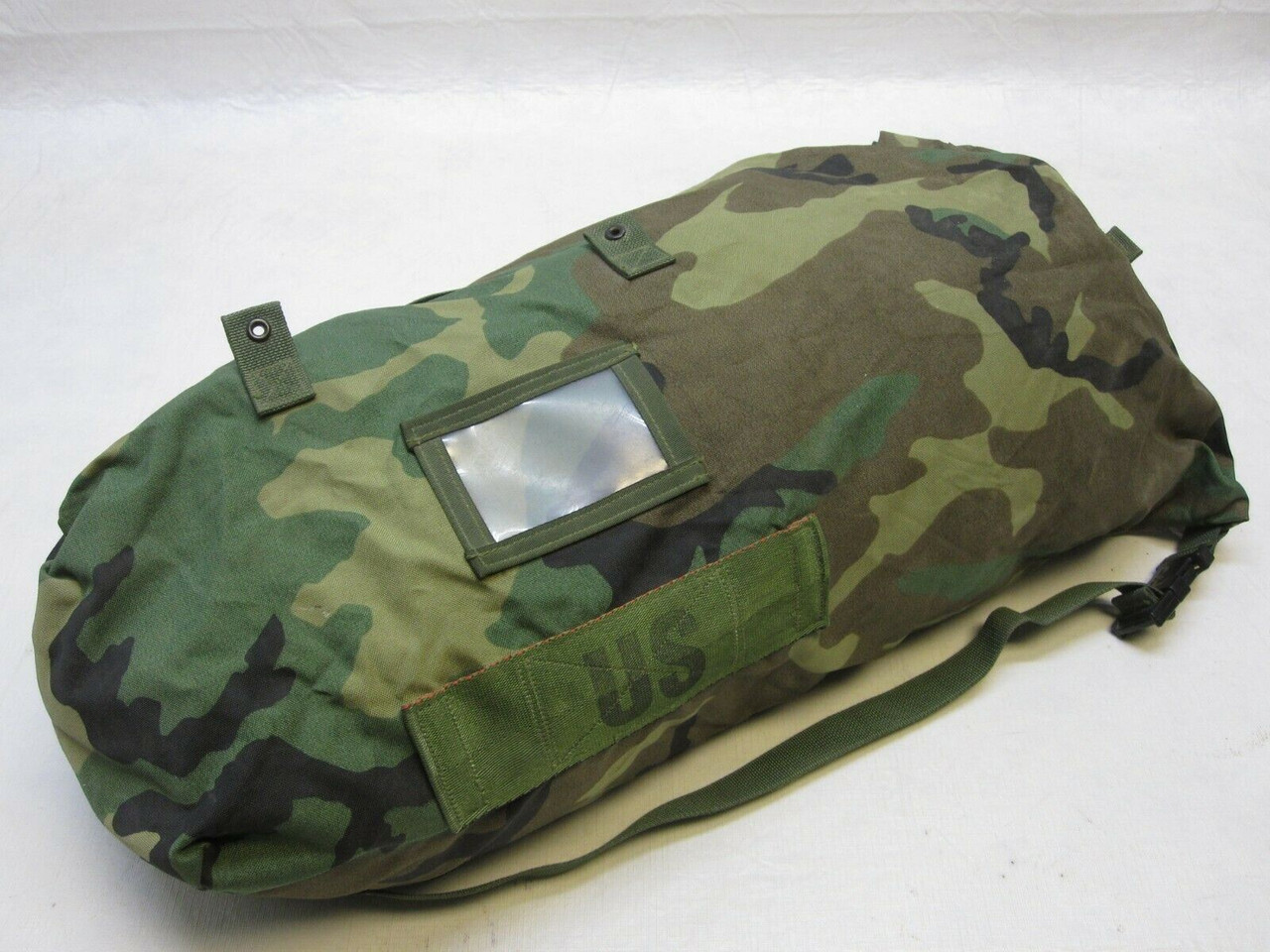 USGI SMALL WOODLAND CAMO BDU DUFFEL BAG STUFF SACK CARRYING ENSEMBLE PACK (USED)