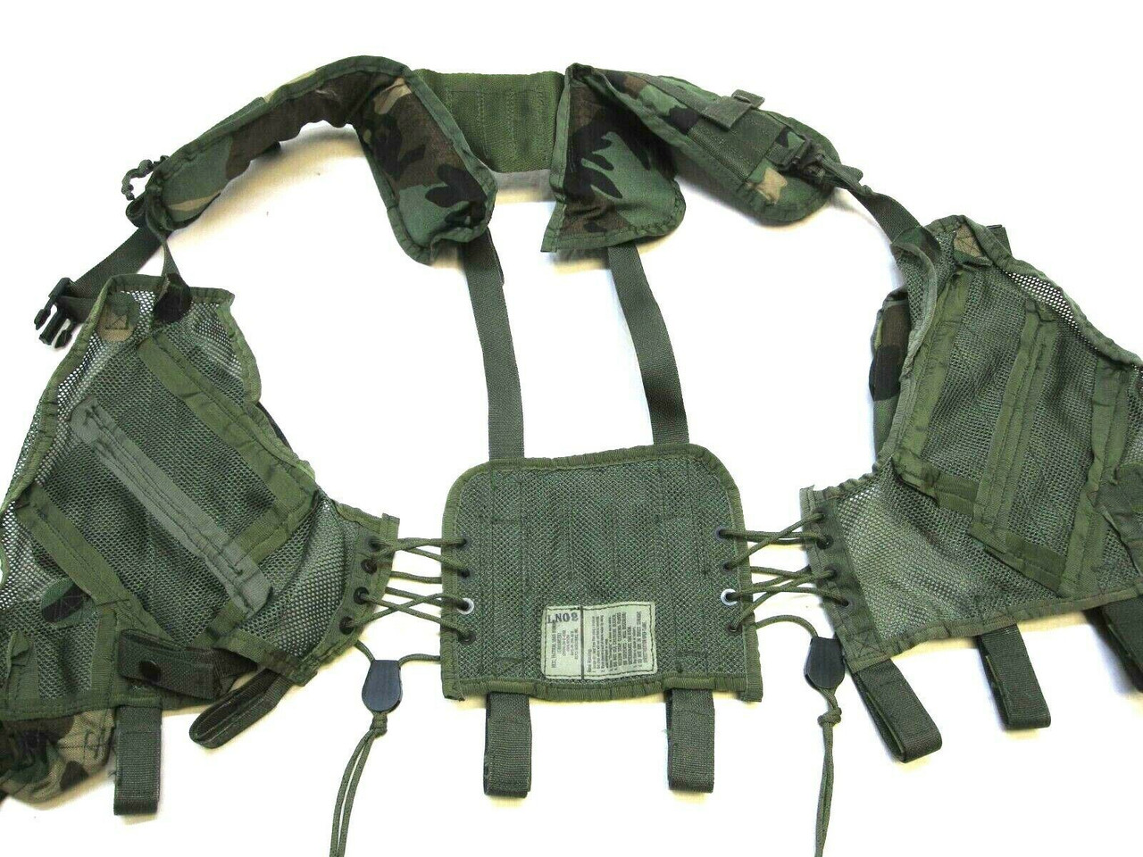 MILITARY WOODLAND CAMO TACTICAL LOAD BEARING VEST LBE LCE CHEST RIG HARNESS