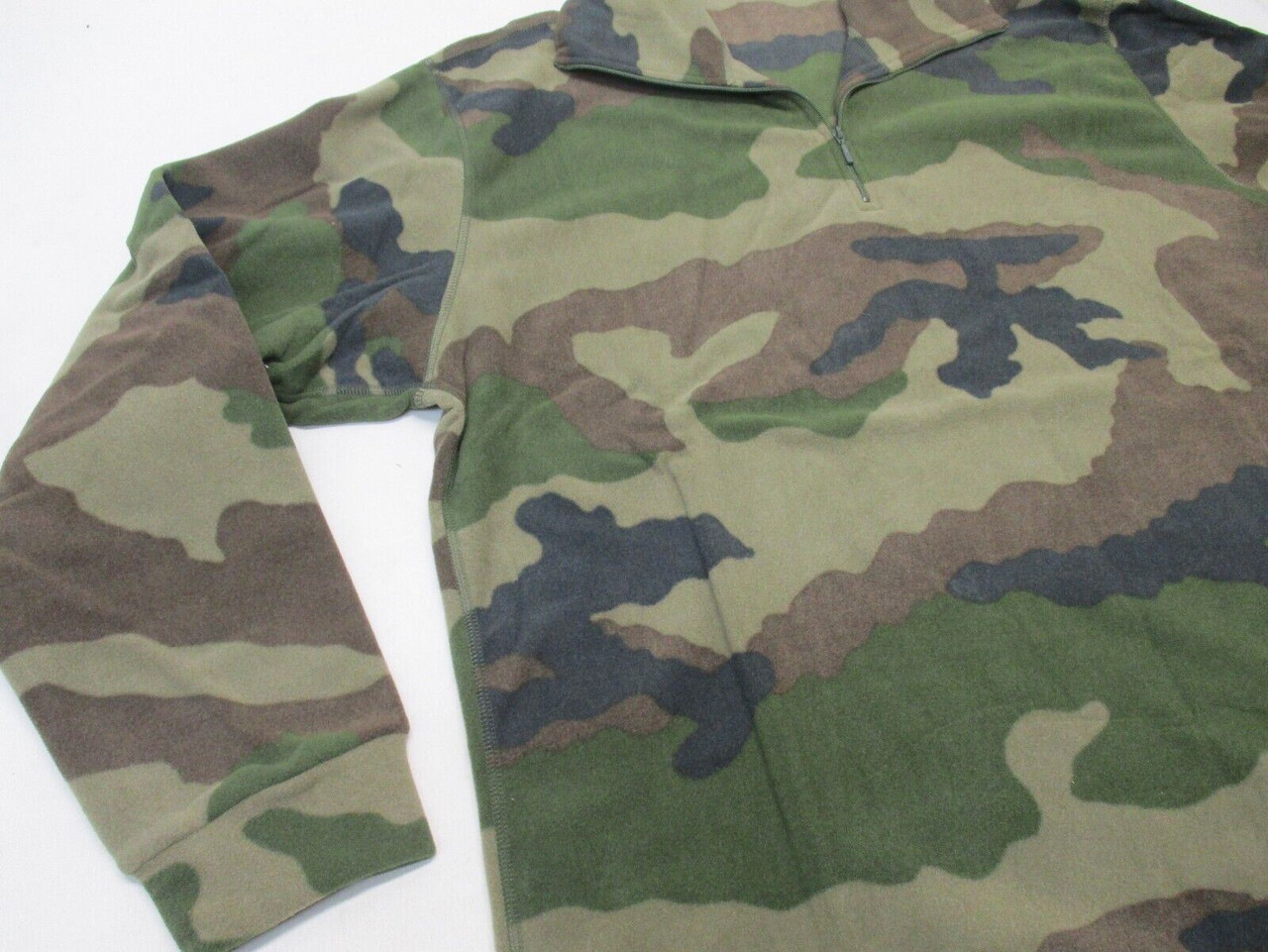 FRENCH ARMY SURPLUS WOODLAND CAMO LITE FLEECE PULLOVER SHIRT X