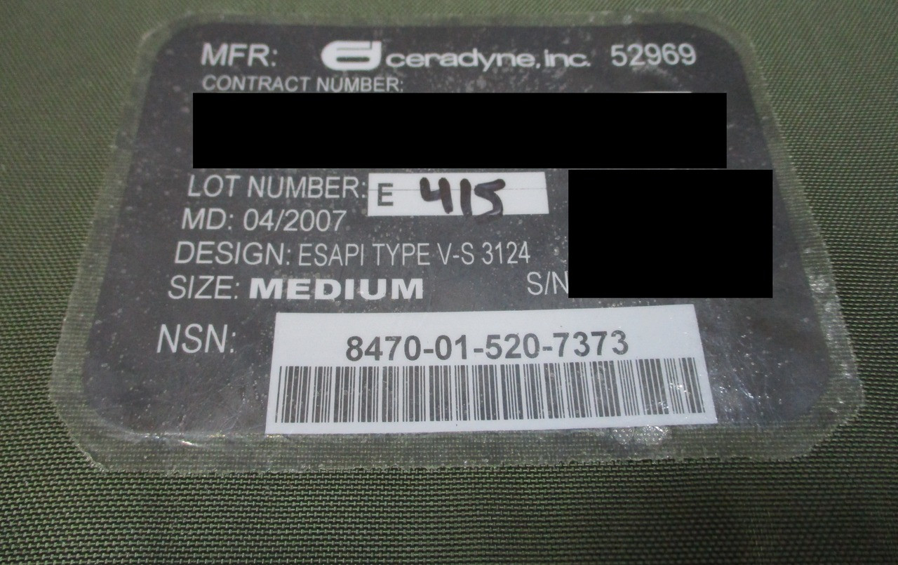 USGI ESAPI Ballistic Plates Medium – Ceradyne – NSN 8470-01-520
