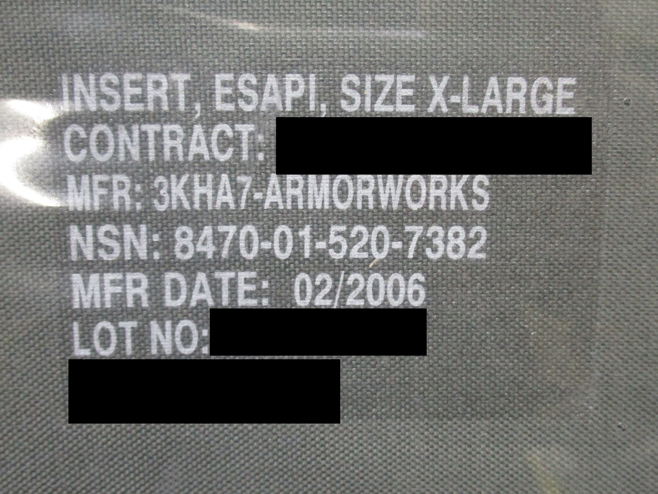 USGI ESAPI Ballistic Plate X-Large ArmorWorks 7.62mm AP Insert NSN