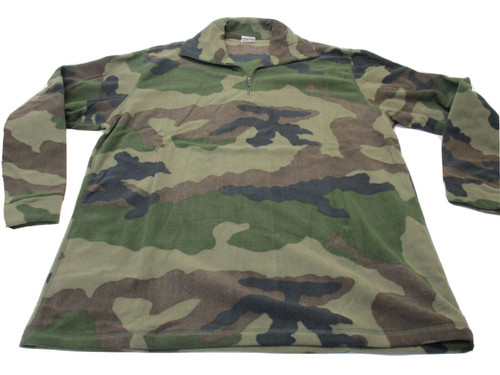 FRENCH ARMY SURPLUS WOODLAND CAMO LITE FLEECE PULLOVER SHIRT X