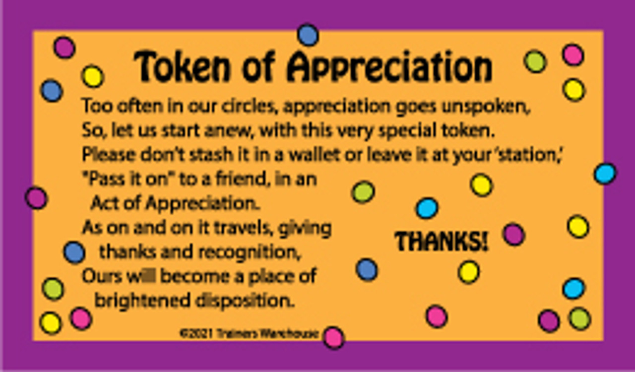 Tokens of Appreciation w Card 10/set Trainers Warehouse