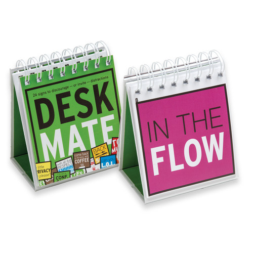 DeskMate, front and one inside sign