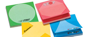 Sticky Pads that say Start-Stop-Continue-Change