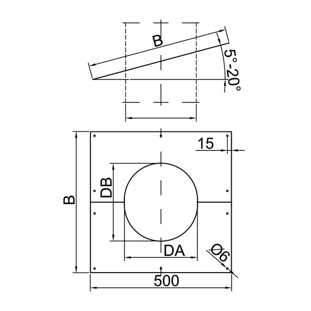 D3W 2-Part Square Finishing Plate 5°-20° 6" SS