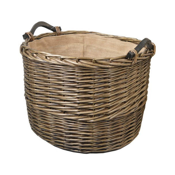 Oval Bronze Log Basket with Wooden Handles - X Large
